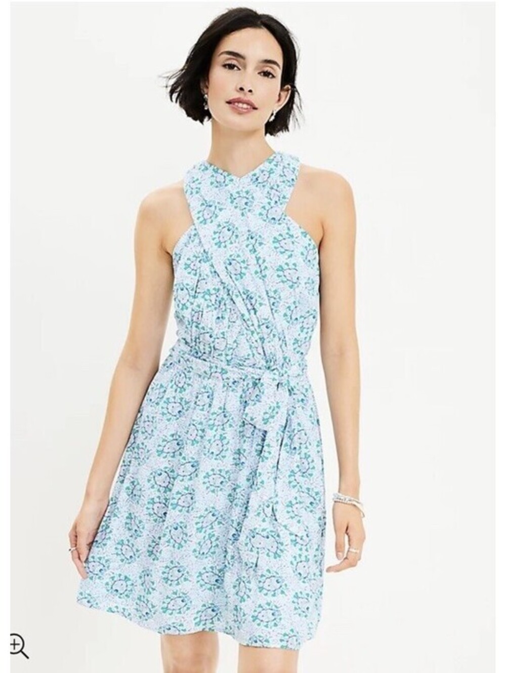 LOFT Bloom Crossover Halter Dress 12P Baby Blue High Neck Wedding Guest NWT